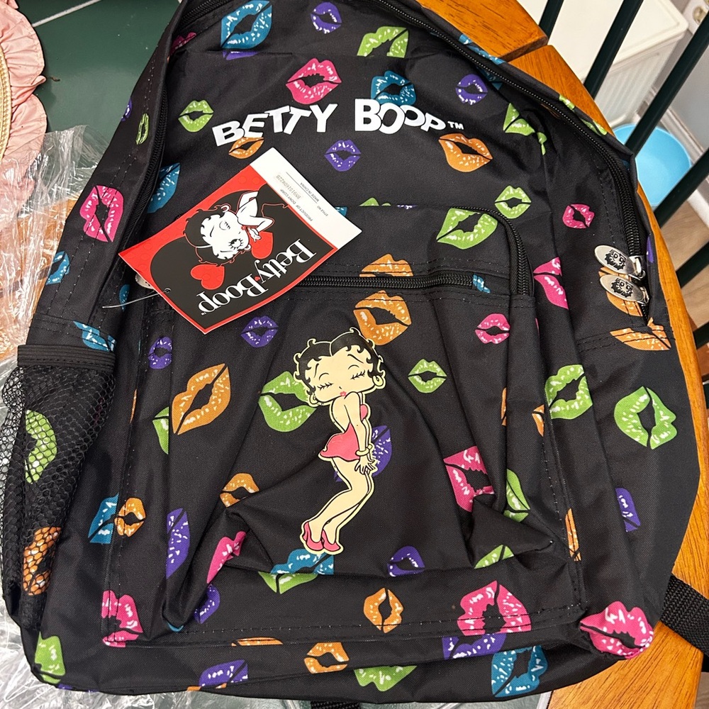 Betty Boop Black Backpack with Vibrant Lip Prints